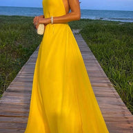WW | Sunny In Santorini Ketten-Halter Rückenfreies A-Linie Urlaub Maxi Kleid