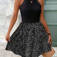 WW | Elegantes Kleid mit Blumenmuster und Spitze Halter Ohne Ärmel Sommer