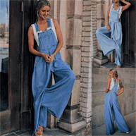 WW | Damen Denim-Overalls mit weitem Bein Design