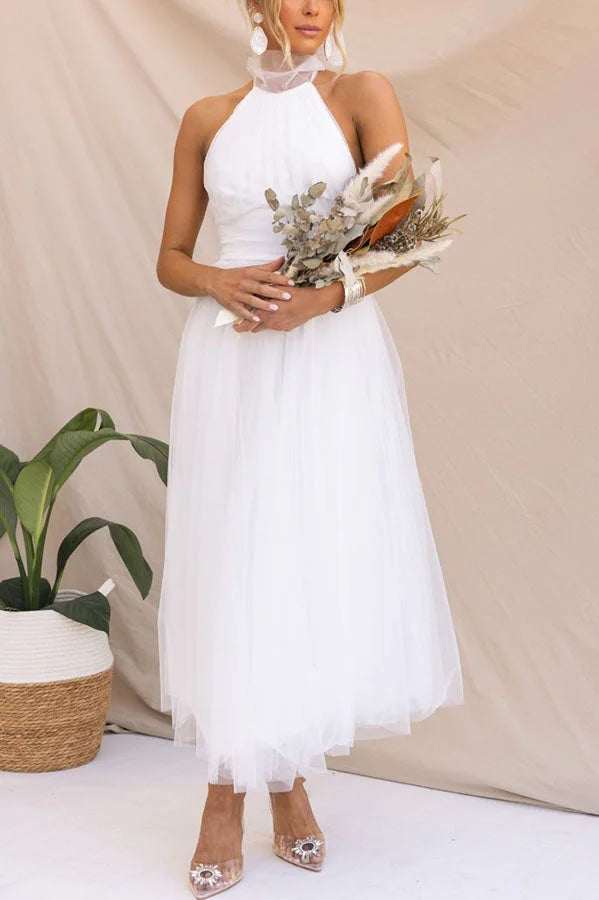 WW | Fairy Vibes Tüll Gathered Detail Halter Maxi Kleid