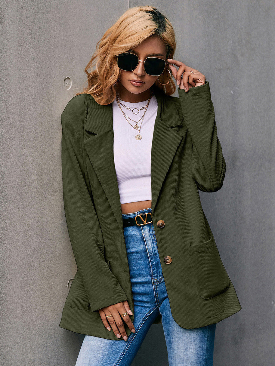 WW | Corduroy Langarm Longline Blazer mit Taschen
