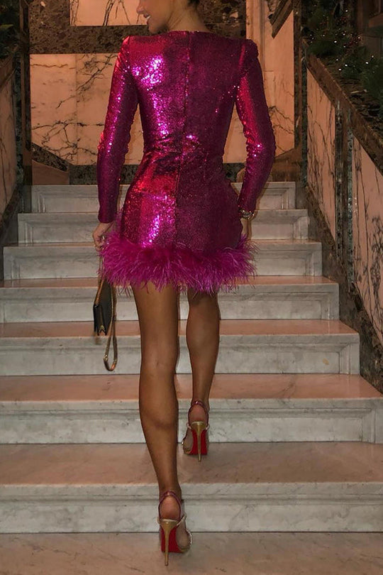 W&W Mode | Tanze Durch Die Nacht Pailletten Feder Party Kleid