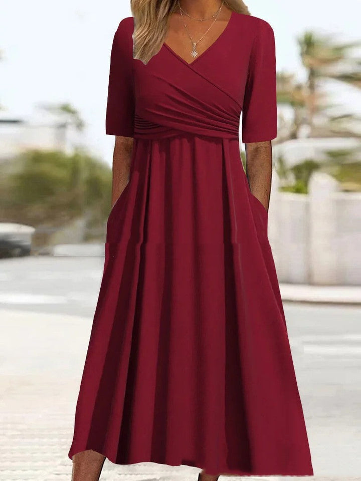 W&W Mode | Blaues, Schlichtes Midikleid Mit V-ausschnitt