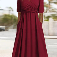 WW | Blaues, Schlichtes Midikleid Mit V-ausschnitt