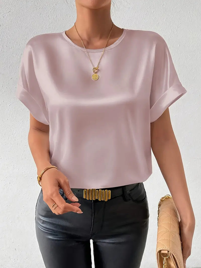 WW | Satin T-Shirt Mit Umgeschlagenen Ärmeln Für Damen