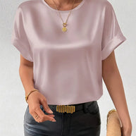 WW | Satin T-Shirt Mit Umgeschlagenen Ärmeln Für Damen