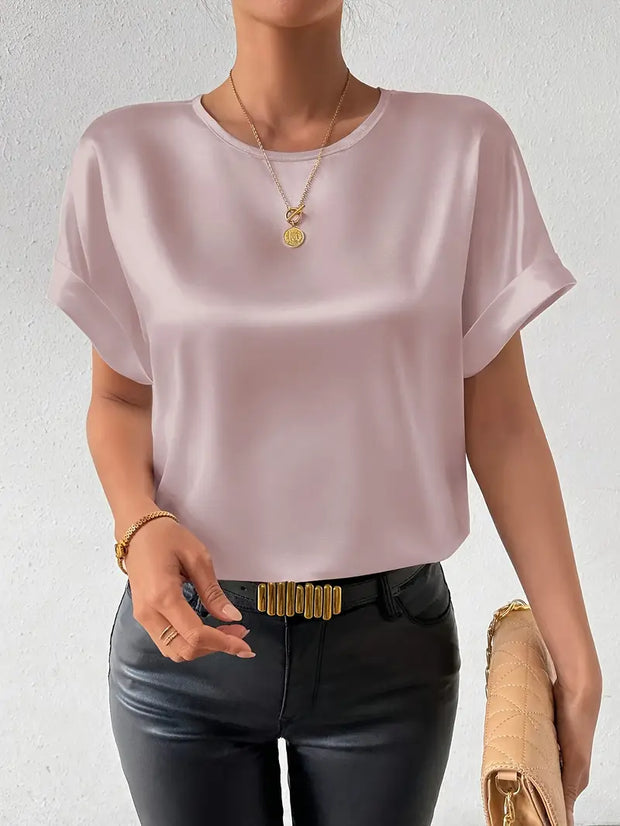 WW | Satin T-Shirt Mit Umgeschlagenen Ärmeln Für Damen