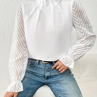 WW Bluse | Schicker plissierter top mit netzärmeln für damen