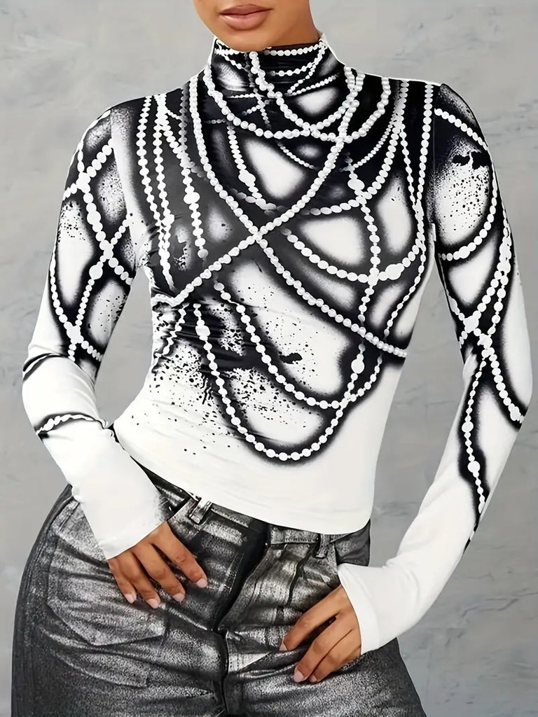 WW | Langarmshirt mit Hohem Kragen und Print für Damen
