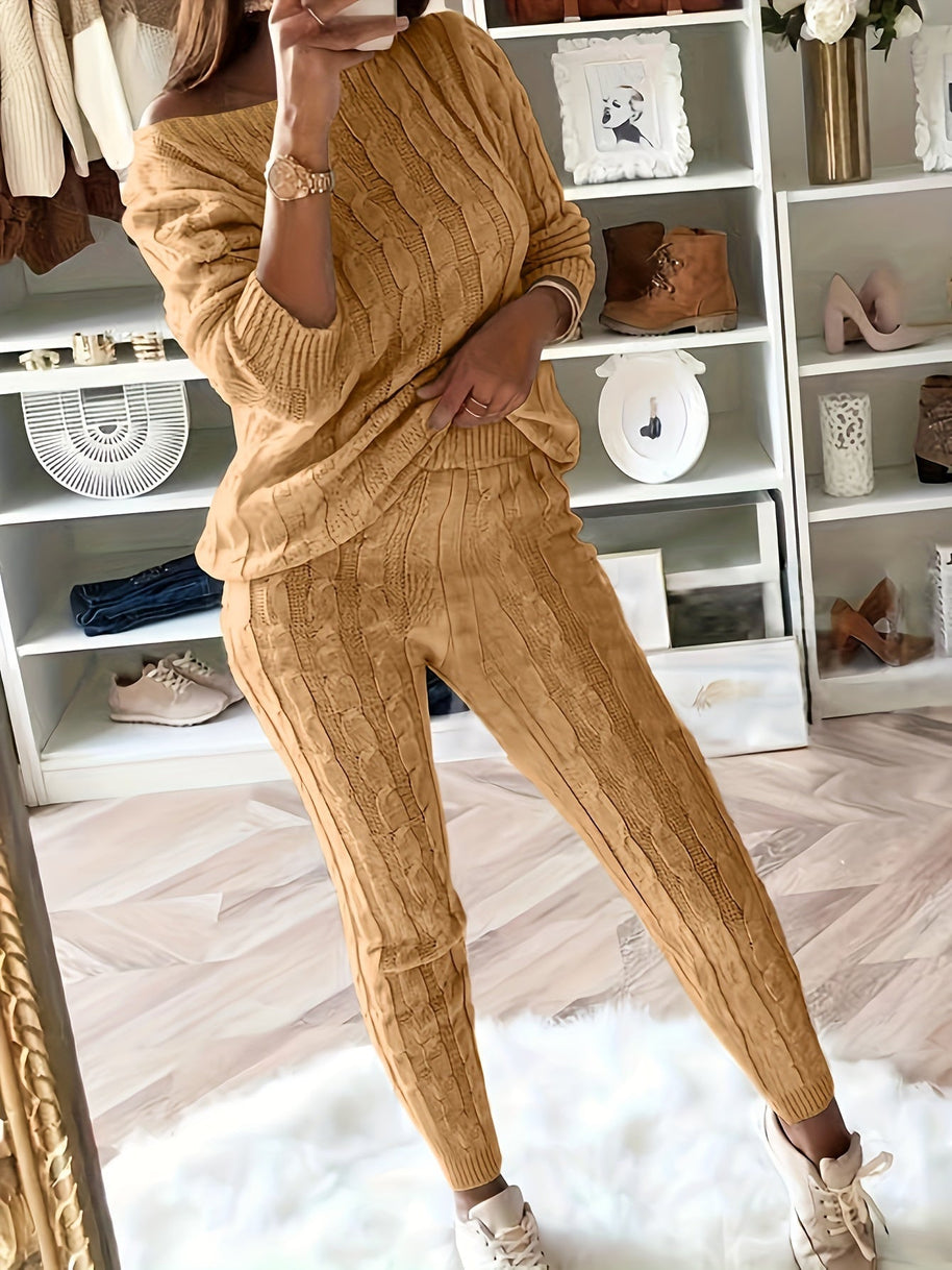 WW Gestricktes Passendes Sweatshirt & Hosen Outfits Zweiteiliges Set