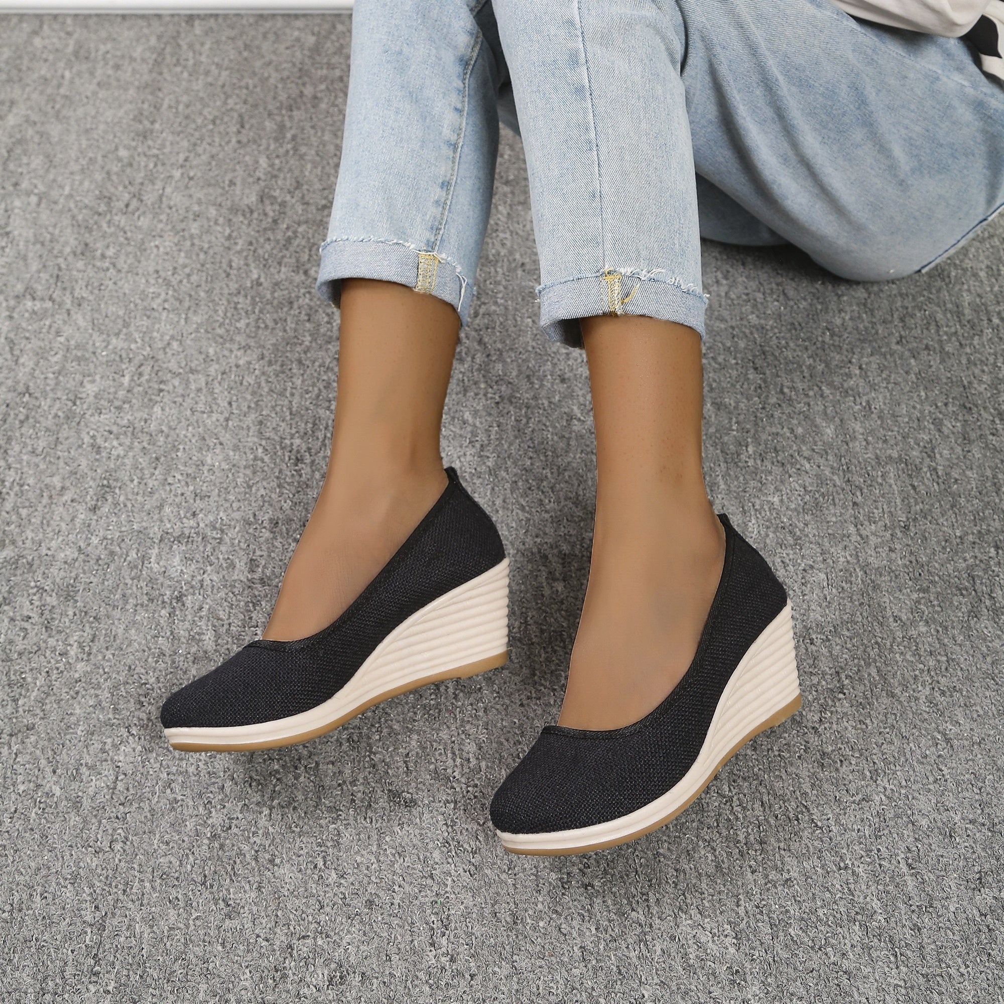 WW | Atmungsaktive Slipper Mit Keilabsatz Schuhen