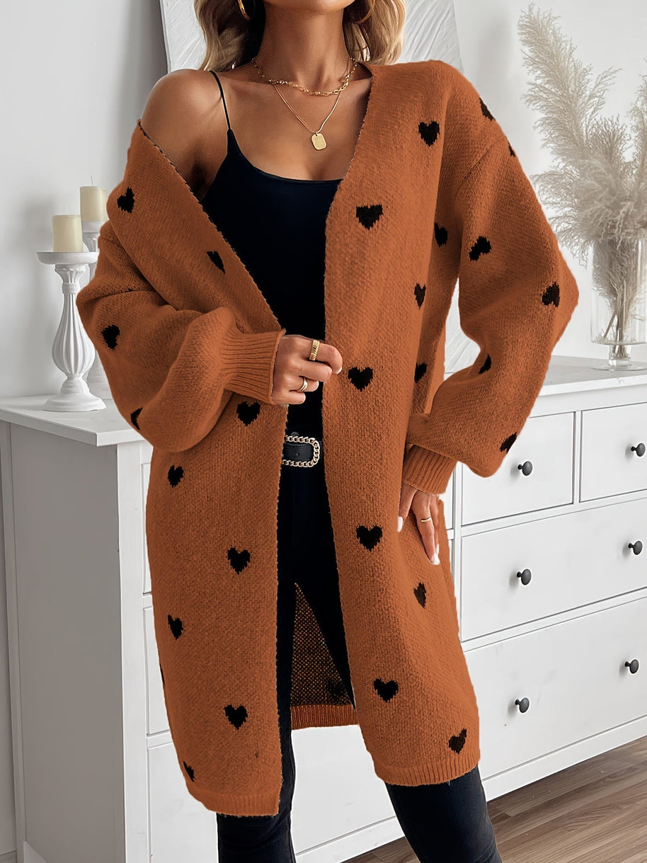 WW | Herzmuster Lange Länge Wolle Strickjacke Für Damen - Ideal für Winter