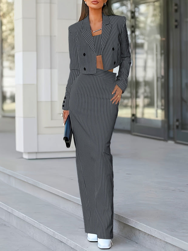 WW | Lässig Gestreiftes Muster Dreiteilig Blazer Satz