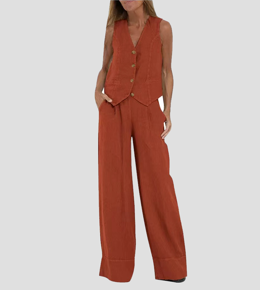 WW | Knopf-Weste & Weit Geschnittene Hose Set