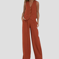 WW | Knopf-Weste & Weit Geschnittene Hose Set