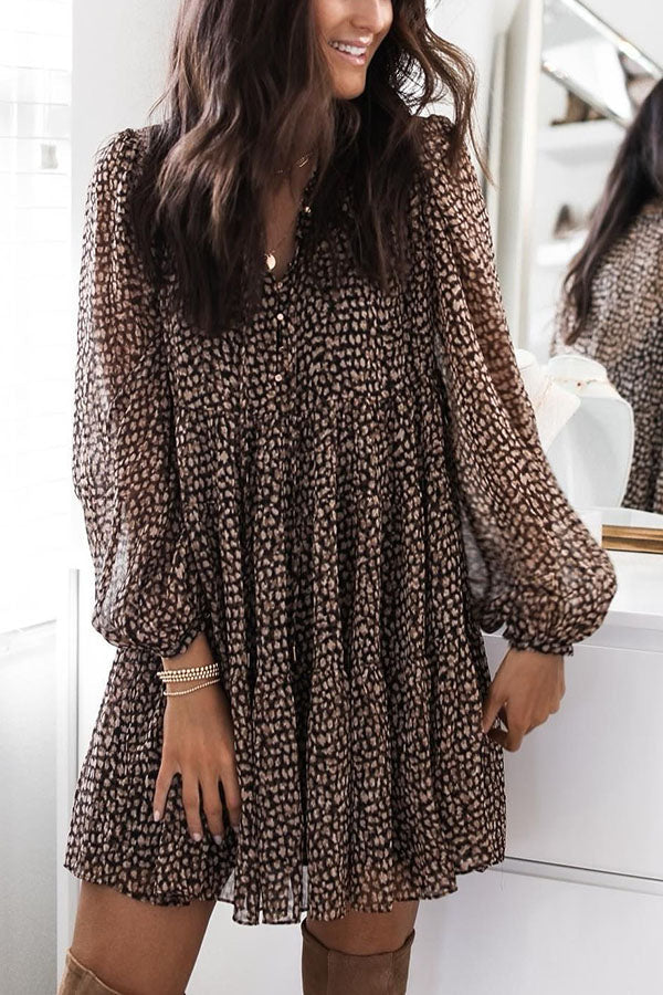 WW | Traum Tage Leopardenprint Babydoll Mini Kleid