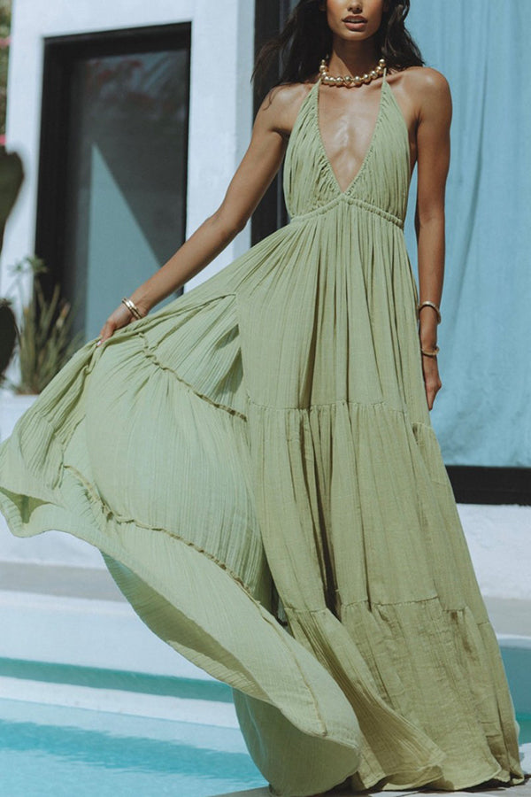 WW – Neckholder-Maxikleid aus Leinenmischung mit rückenfreiem Schlitz