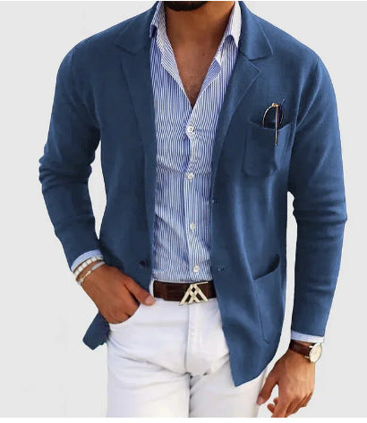 WW | Herren Strickjacke Mit Lässigen Knöpfen, Taschen Und Reverskragen, Einfarbig, Langärmelig