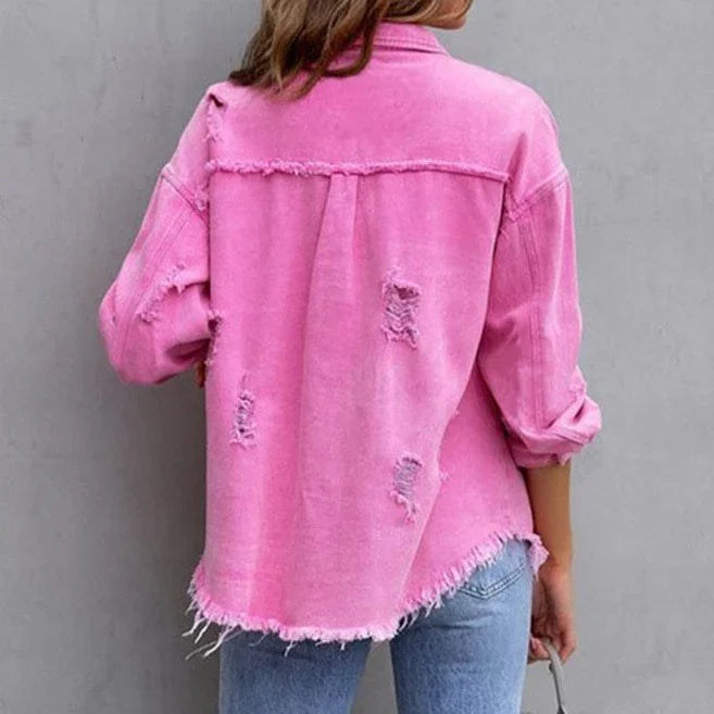 W&W Mode Frühlingsjacke | Moderne Damenjacke aus Denim mit rohen Kanten