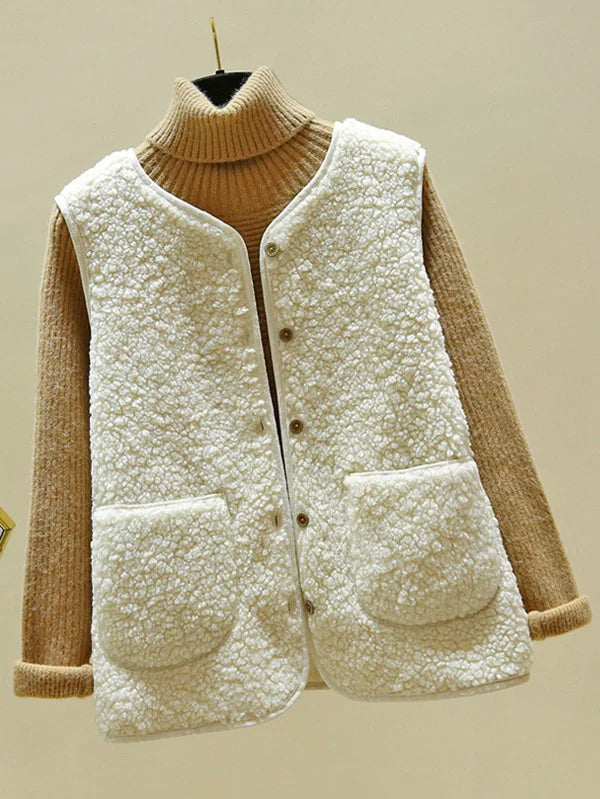 W&W Mode - Warmer Ärmelloser Lammwolle Cardigan Für Frauen