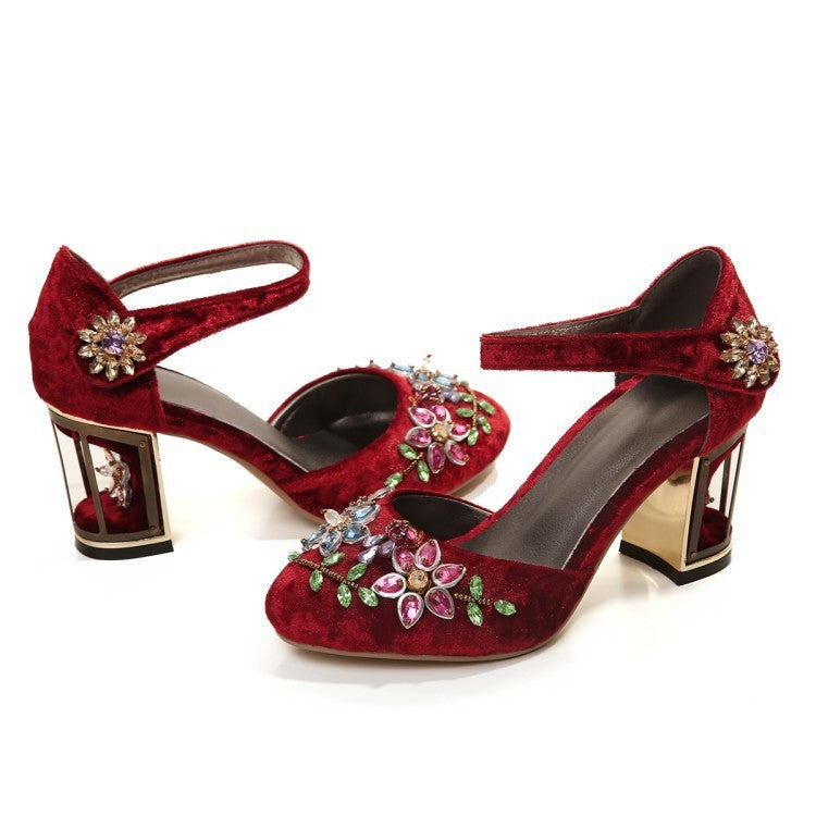 WW | Jahrgang Sandalen Damen Wrap Velours