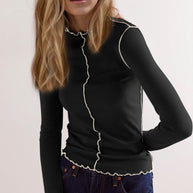 WW | Basic Bae Kontrastbesatz Mock Neck Langarm T-Shirt