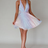 WW | Elegantes Kleid mit Kontrastfarbigen Pailletten-Schleife