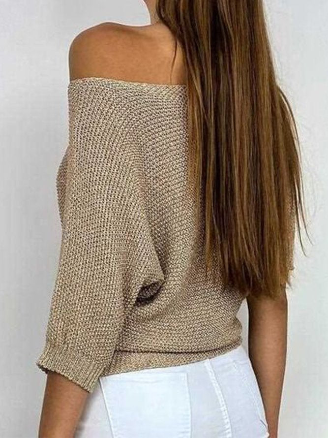 W&W Mode - Goldfarbener einfarbiger Pullover mit Rundhalsausschnitt