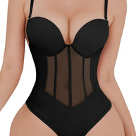 Damen Bauch Kontrolle Tanga schiere Mesh Korsett Top rückenfrei Bodysuit