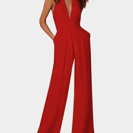 WW | Tiefer V-Ausschnitt Ärmelloser Breiter Bein Jumpsuit