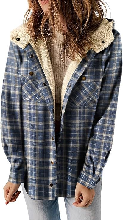 W&W Mode | Plaid Jacke Langarm Schnalle Wolle mit Kapuze