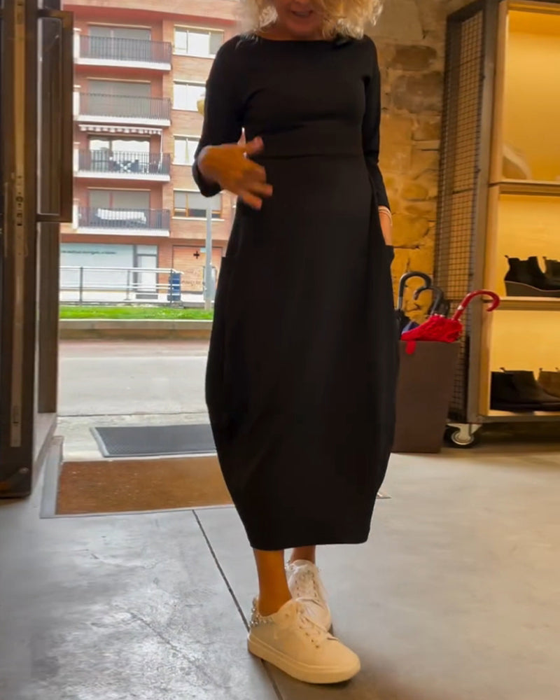 WW | Langarm schwarz Kleid mit Taschen