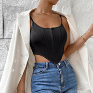 WW | Einreihiger Sling Crop Corsage Tank Sommermode Slim Spaghettiträger Top für Damen Kleidung