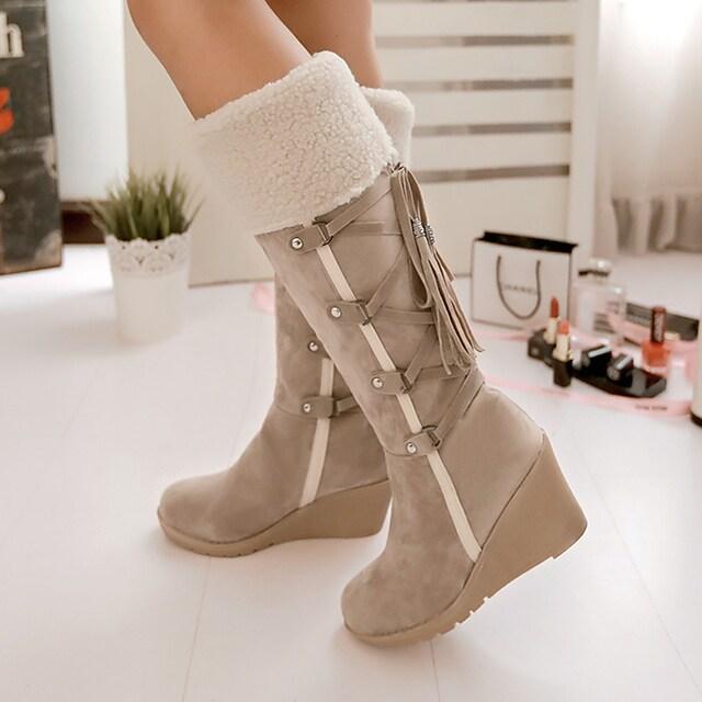 WW - Stylische Damen hohe Schneestiefel mit Schnürdesign