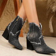 WW | Damen Trendy Spitzes-Toe Western Cowboy-Stiefel Bequeme Stiefeletten