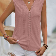 WW | Gespaltene Spitze V-Ausschnitt Ärmelloses Shirt