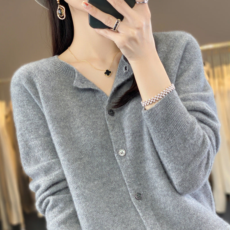 WW | Lockerer Damen Cashmere Strickjacke Mit Rundhalsausschnitt Aus Hochwertiger Veganer Wolle