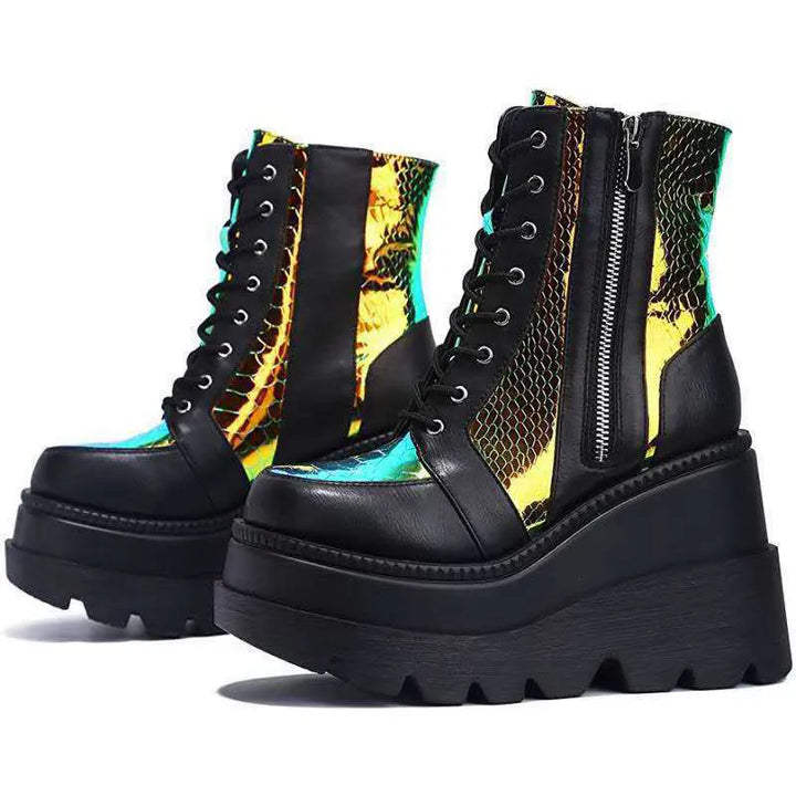 W&W Mode | Colorblock Schnürstiefel mit hohem Absatz