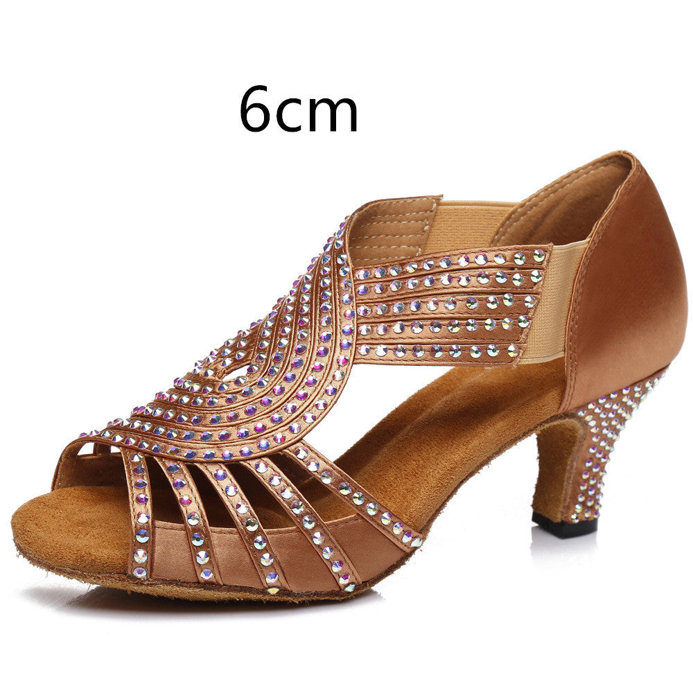 WW | Latin Dance Schuhe Hot Color Diamond Bright Hohe Fersele Weicher Boden