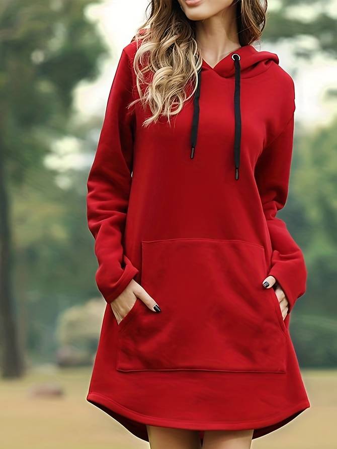 W&W Mode - Rotes Kapuzen Sweatshirtkleid mit Taschen