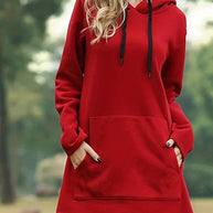 WW - Rotes Kapuzen Sweatshirtkleid mit Taschen