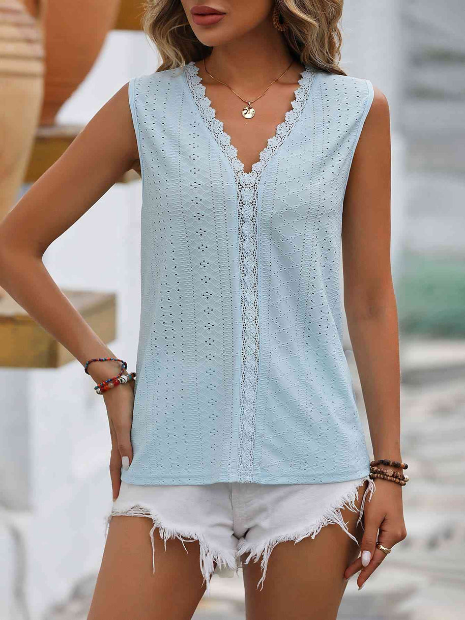 WW | Gespaltene Spitze V-Ausschnitt Ärmelloses Shirt