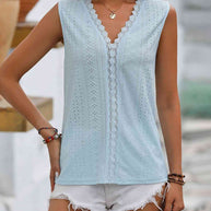 WW | Gespaltene Spitze V-Ausschnitt Ärmelloses Shirt