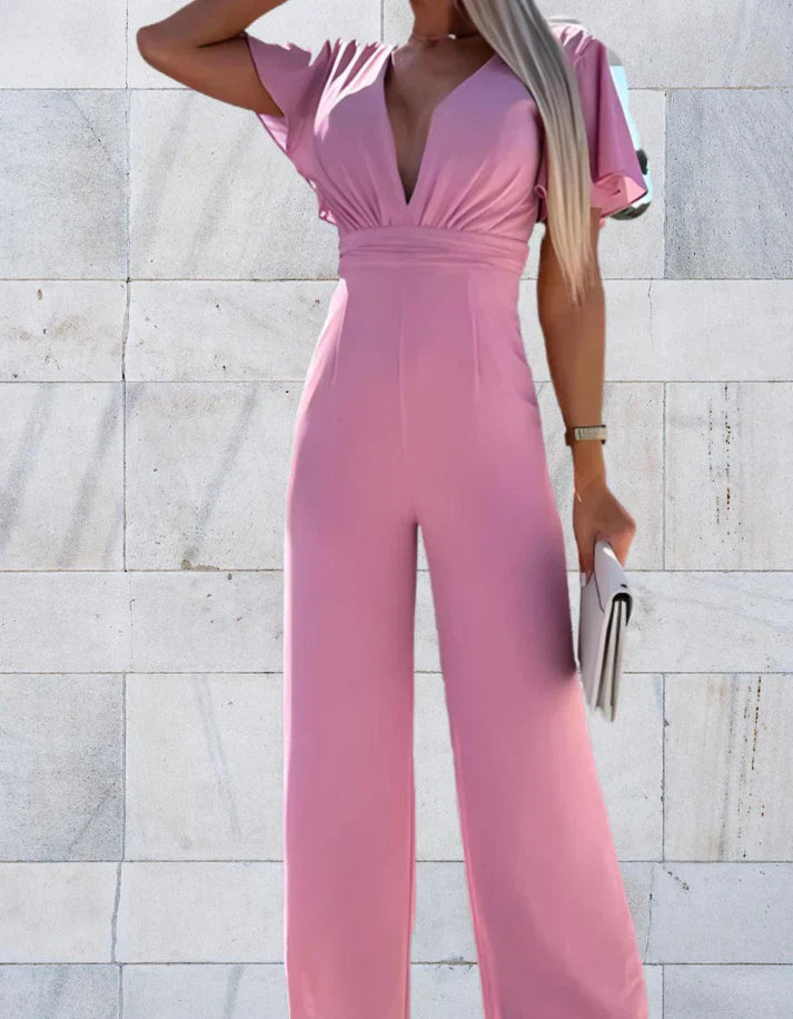 WW | stilvolles Overall mit tiefem V-Ausschnitt und kurzen Ärmeln für einen eleganten und modischen Look