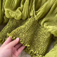 WW | Elegantes Chiffon V-Leder Puff Lange Ärmel Kurze Tops