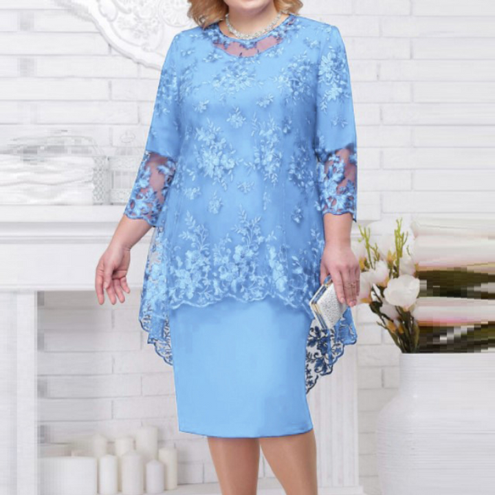 W&W Mode | Elegantes Spitzenmuster 3/4 ärmelig Damen Abendkleid