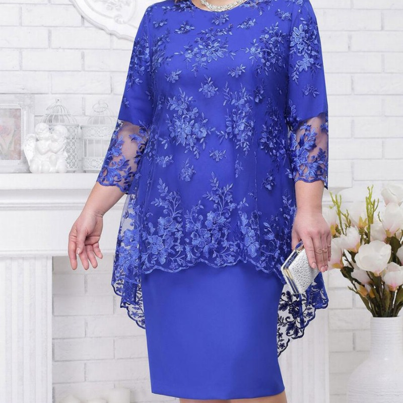 W&W Mode | Elegantes Spitzenmuster 3/4 ärmelig Damen Abendkleid