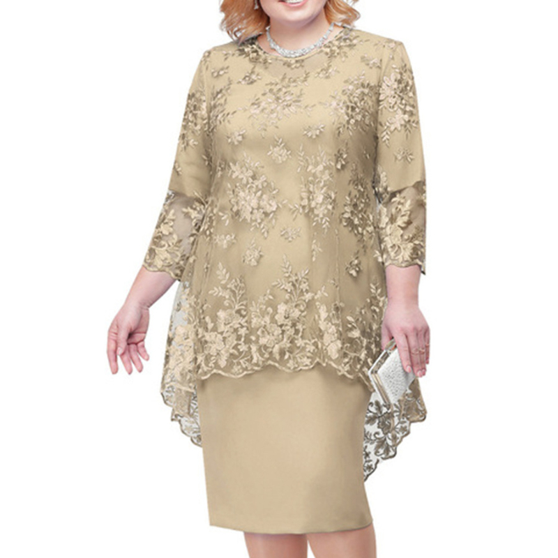 W&W Mode | Elegantes Spitzenmuster 3/4 ärmelig Damen Abendkleid