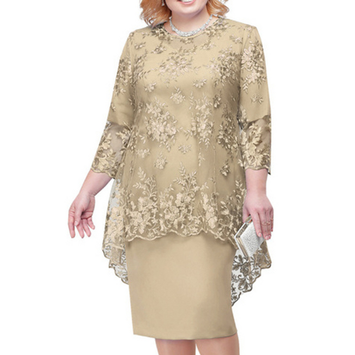 W&W Mode | Elegantes Spitzenmuster 3/4 ärmelig Damen Abendkleid