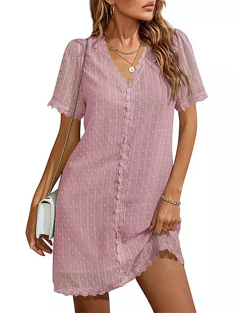 WW | Elegante Mini Kleider für Damen Pittharsokirjaus V-Ausschnitt Kurzarm